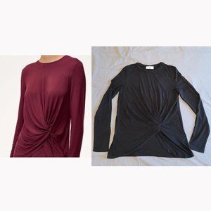 Babaton Twist Front Long Sleeve Rayon Top (Size XS, black)